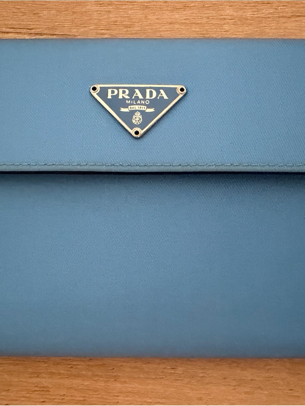 Prada Light Blue Triangle Logo Clutch - Picture 2 of 9